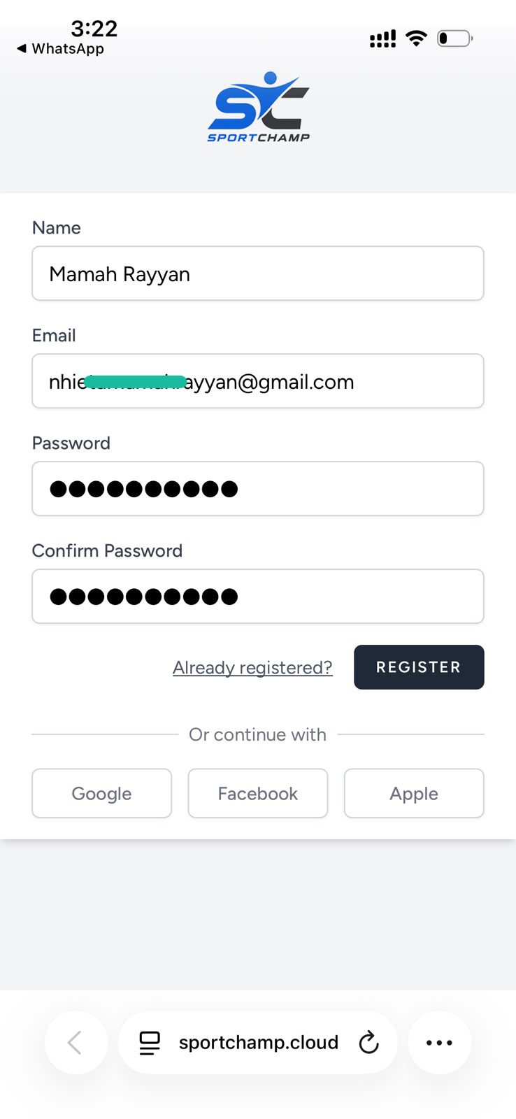 Isi nama, email dan buat password